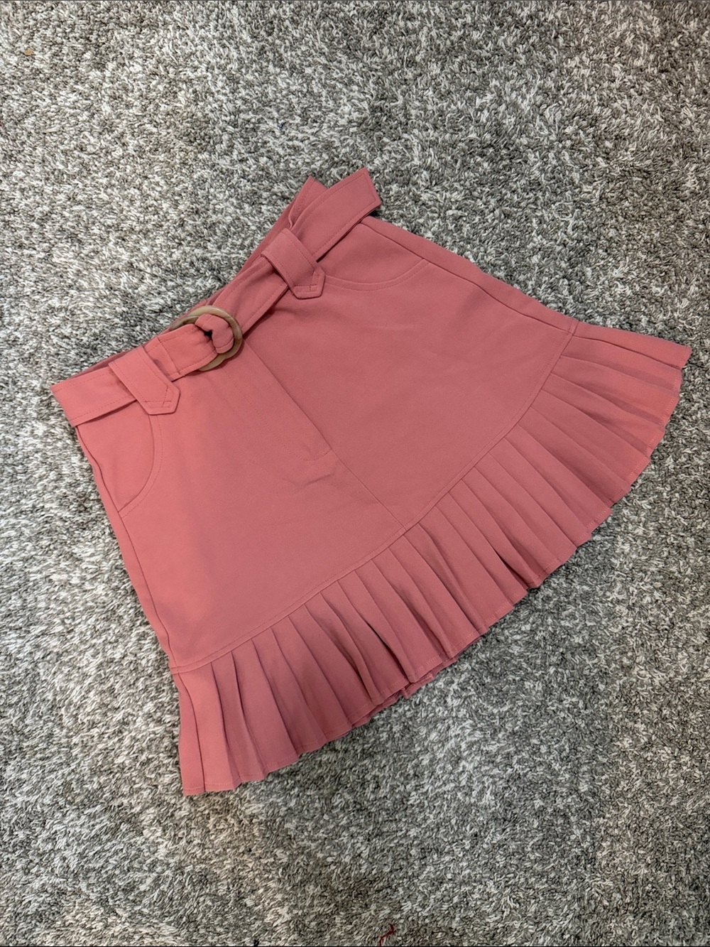 Stradivarius Rose Pink Pleated-Hem Mini Skirt with Self-Belt Size M